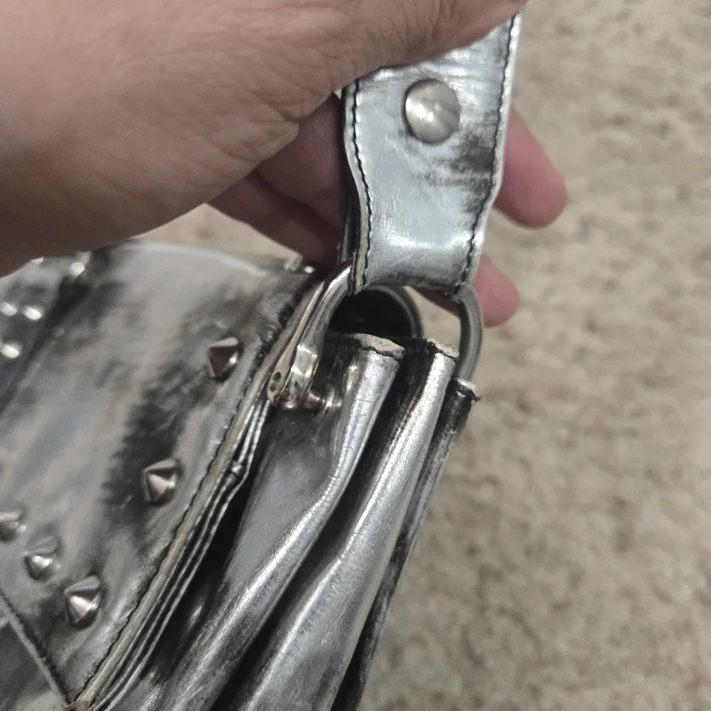 Le Silla Silver Distressed Studded Women's Bag